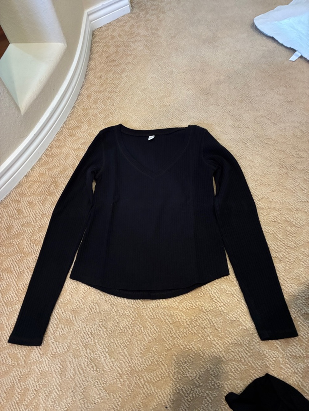 bp Black Ribbed V-Neck Long Sleeve Top